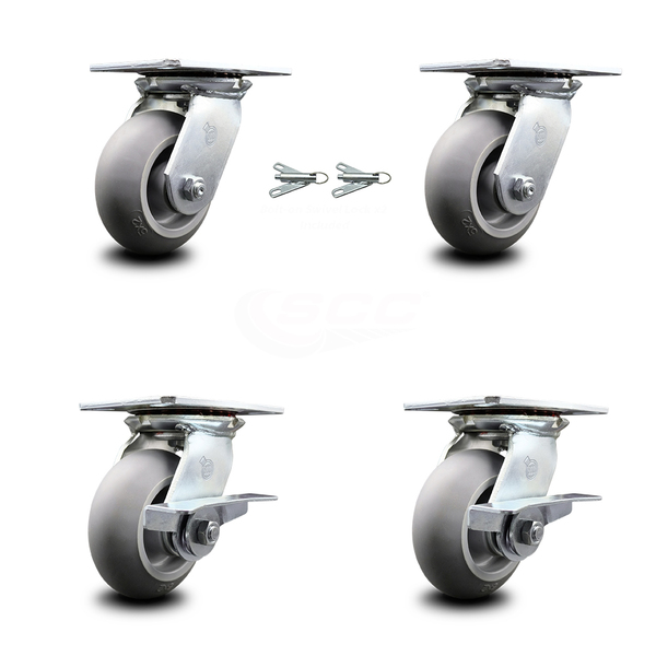 Service Caster 5 Inch Thermoplastic Rubber Swivel Caster Swivel Locks 2 Brakes SCC, 2PK SCC-35S520-TPRBD-BSL-2-SLB-2